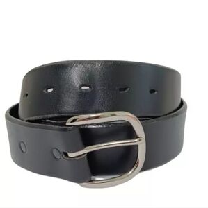 Tony Lama Mens Black Genuine Leather Belt Size 36 Silver Buckle Made In USA